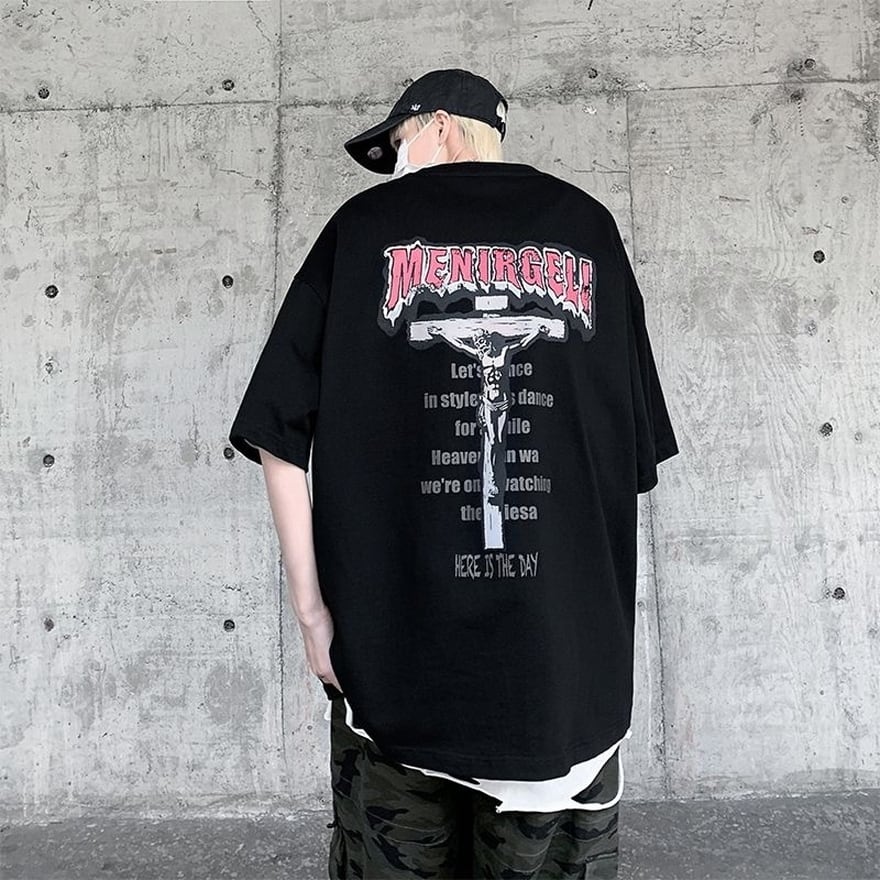 メンズ Tシャツ 十字架 キリスト バックプリント柄 カジュアル｜天使と