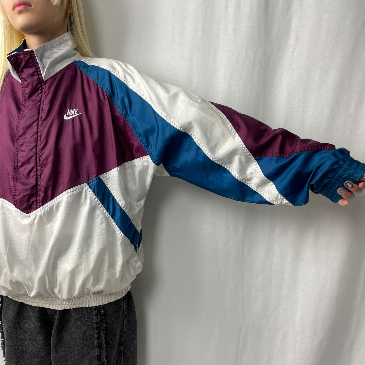 90年代 NIKE ナイキ 銀タグ 切替デザイン ナイロンプルオーバー 