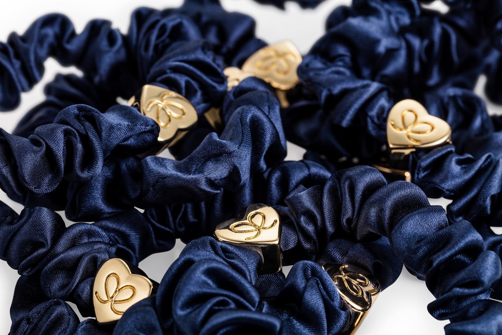 Gold Heart Silk Scrunchie Navy_S-1-002