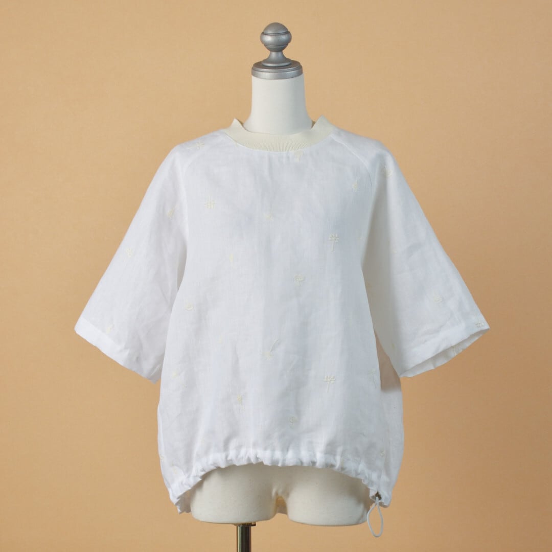 atelier naruse アトリエナルセ リネン ~nohara~ 裾絞りプルオーバー・オフホワイト オリジナル刺繍が素敵なフンワリプルオーバー【送料無料】