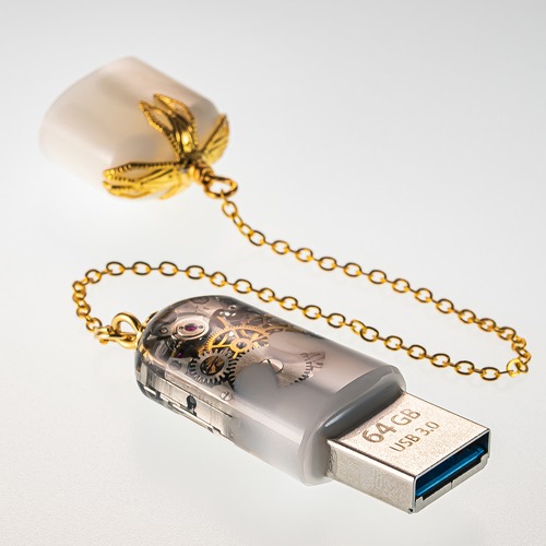 USBメモリ 機械式時計 ムーブメント 64GB USB3.0 White-A