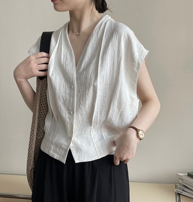 フレンチナチュラル リネンライクトップス 2color W01330