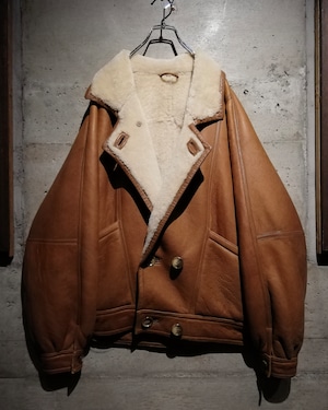 【Caka】Double Breasted Euro Vintage Raglan Sleeve Mouton Jacket