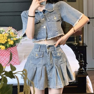 デニム セットアップ レディース 韓国 アンサンブル アメカジ ジャケット ミニスカート おしゃれ かわいい カジュアル ストリート系 レトロ 2点セット 大人可愛い 大人女子