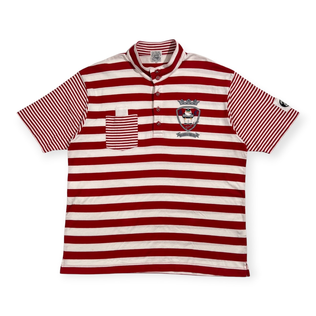 SINA COVA シナコバ ロゴ刺繍 プリント 切替 ボーダー 半袖 ポロシャツ サイズ 3L /レッド×ホワイト/メンズ/日本製