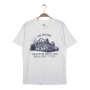 90s 風景画 アートT USA製 ヴィンテージ Tシャツ ホワイト ヘビーコットン シングルステッチ テネシーリバー サイズL BZ0637