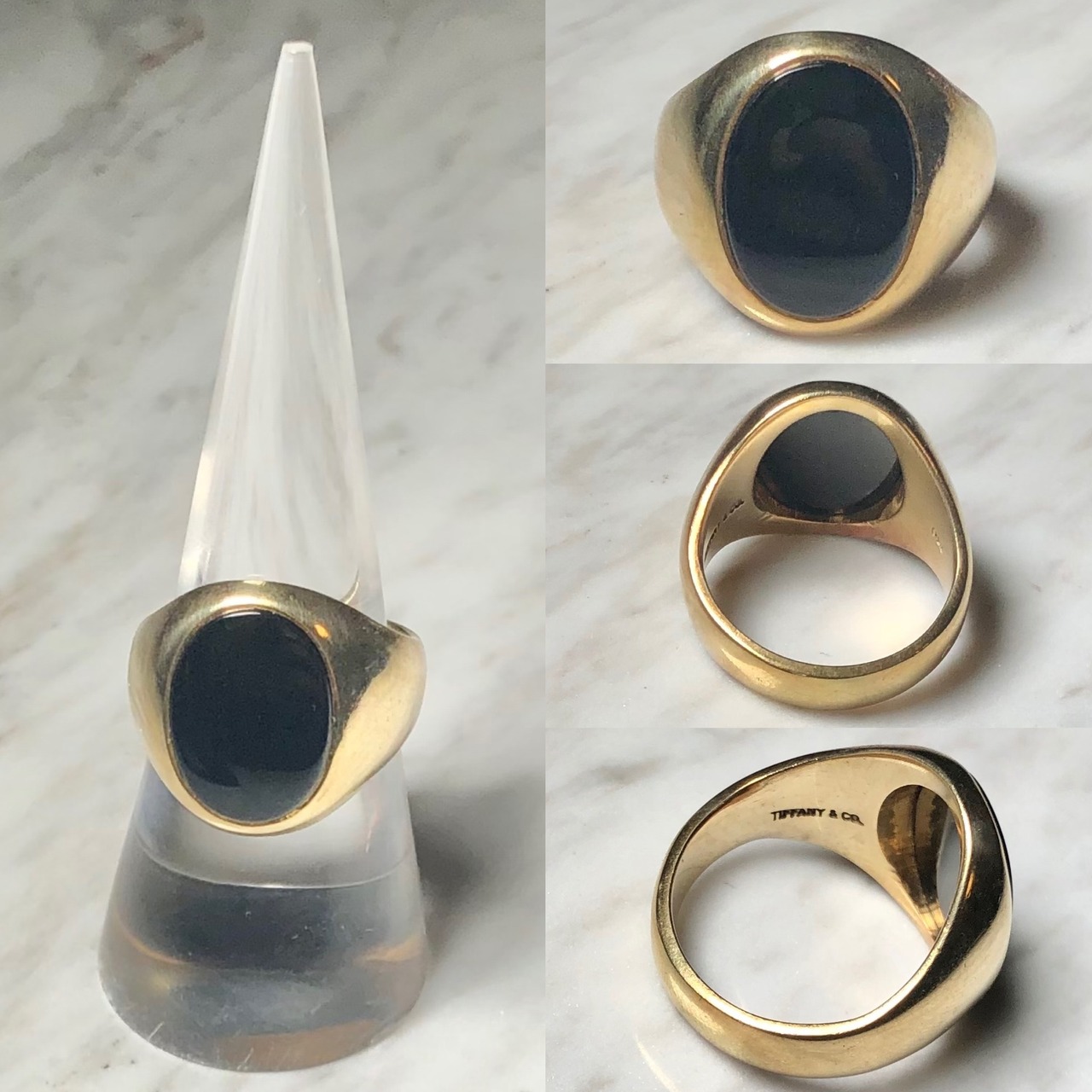 TIFFANY&Co. k18 gold signet ring set with onyx