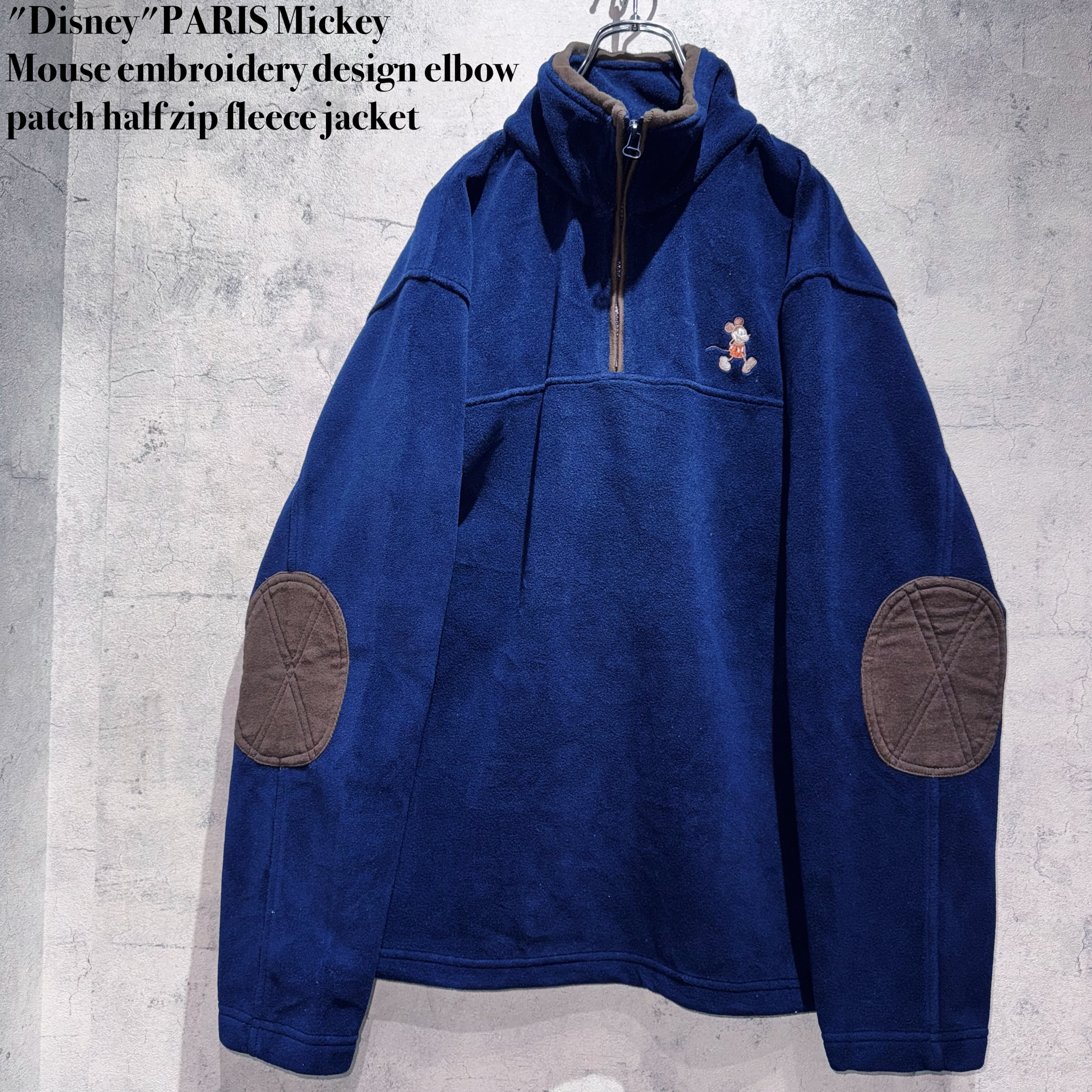 "Disney"PARIS Mickey Mouse embroidery design elbow patch half zip fleece jacket