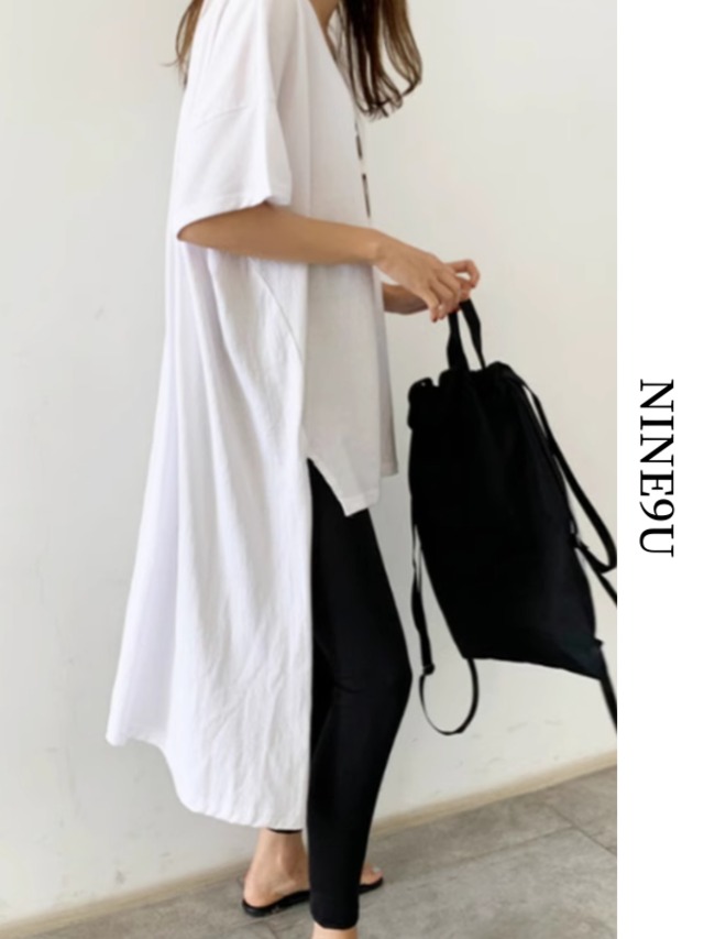 fish-tail oversize v-neck cutsew【NINE7882】