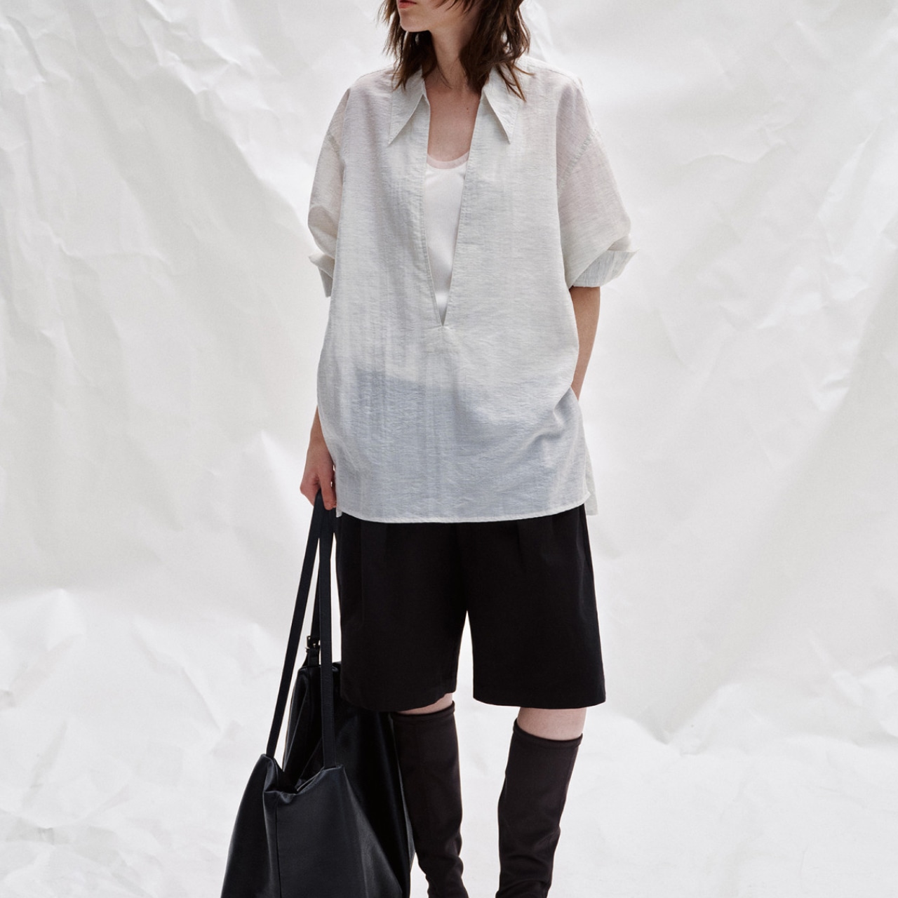 Open Collar Oversized Shirt 【2color】 T0738