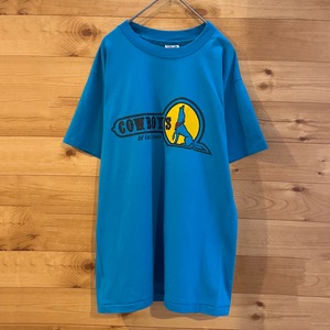 【Hanes】90s USA製 ロゴ プリントTシャツ ブルー COWBOYS イラスト Mサイズ US古着