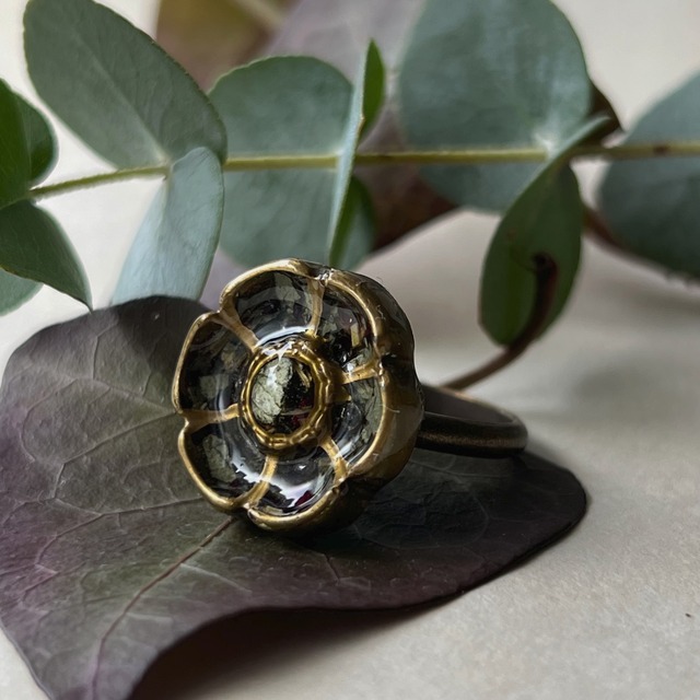 Flower Button Ring -GREEN-
