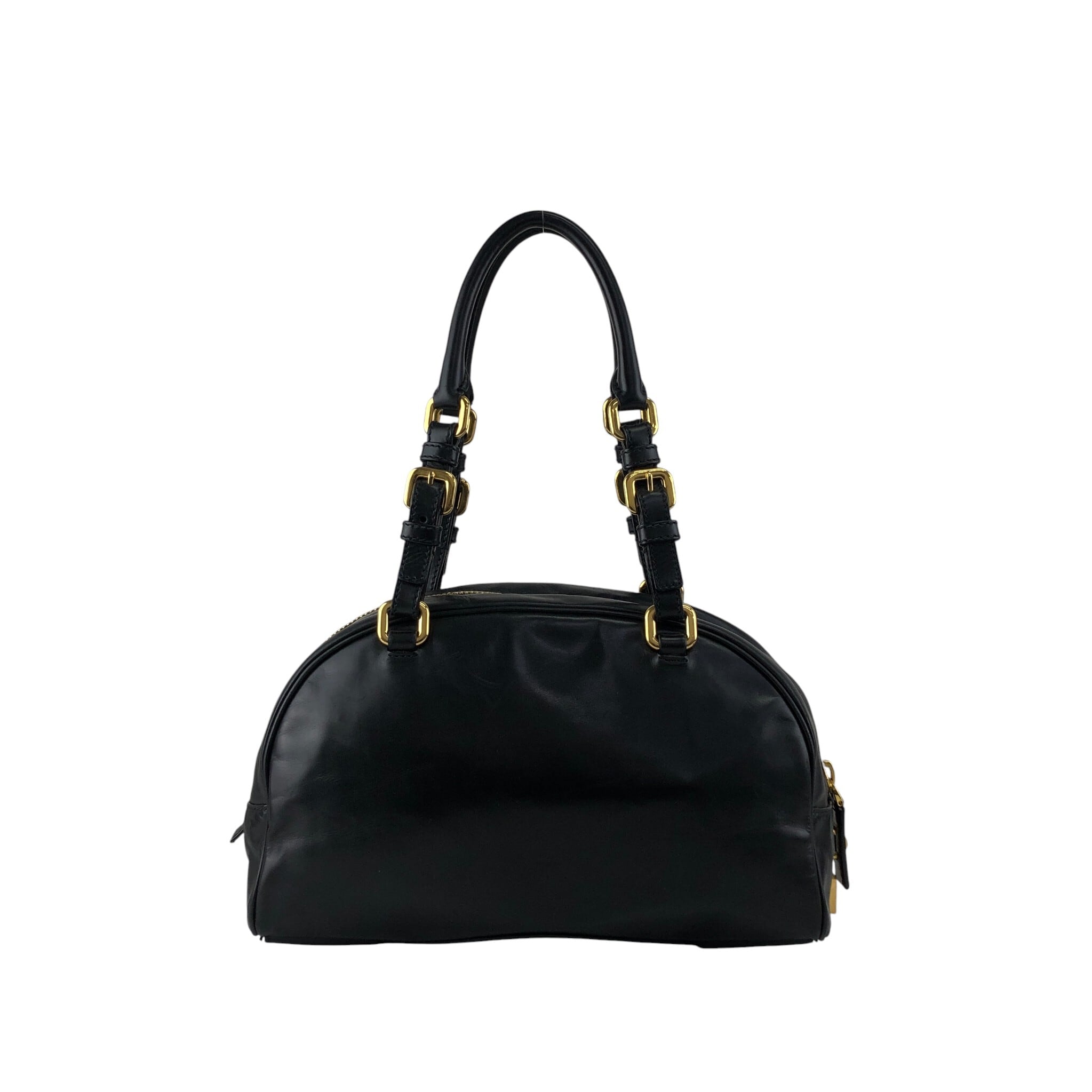 PRADA プラダ ハンドバッグ ブラック ロゴ型押し レザー ボストン