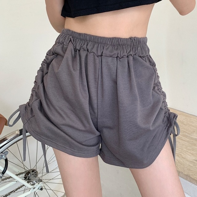 ギャザー薄手ショーツ ハイウェストウェストカジュアルパンツ レディース コットン ブルマー ピュア YY-ファッション59814398234