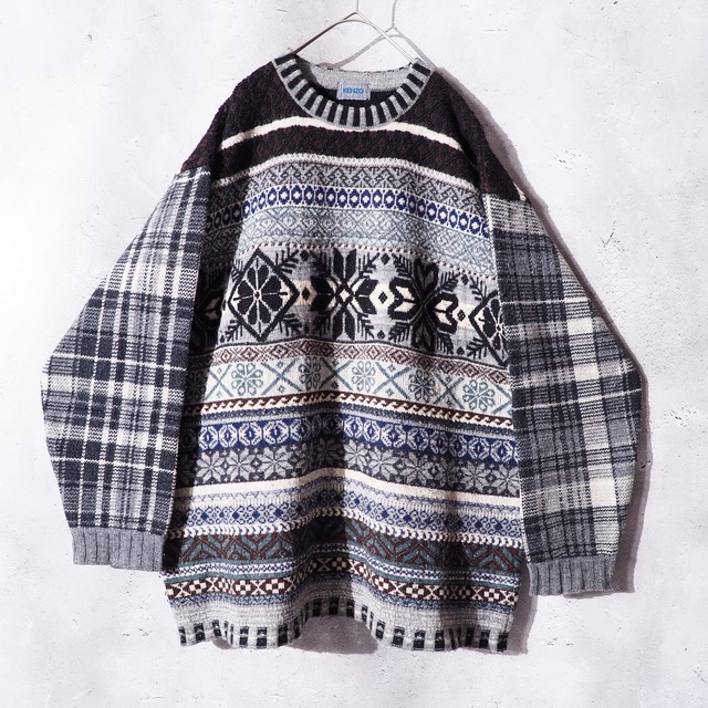 1990s ” KENZO ” Cold Nordic × check pattern combinations vintage knit