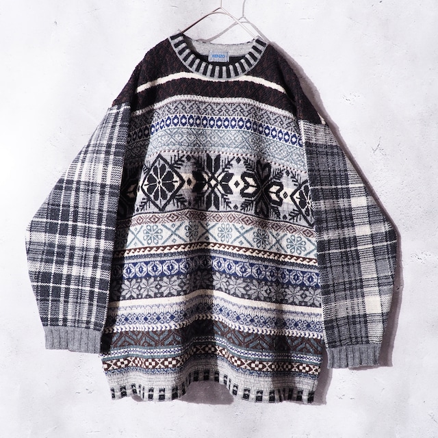 1990s ” KENZO ” Cold Nordic × check pattern combinations vintage knit