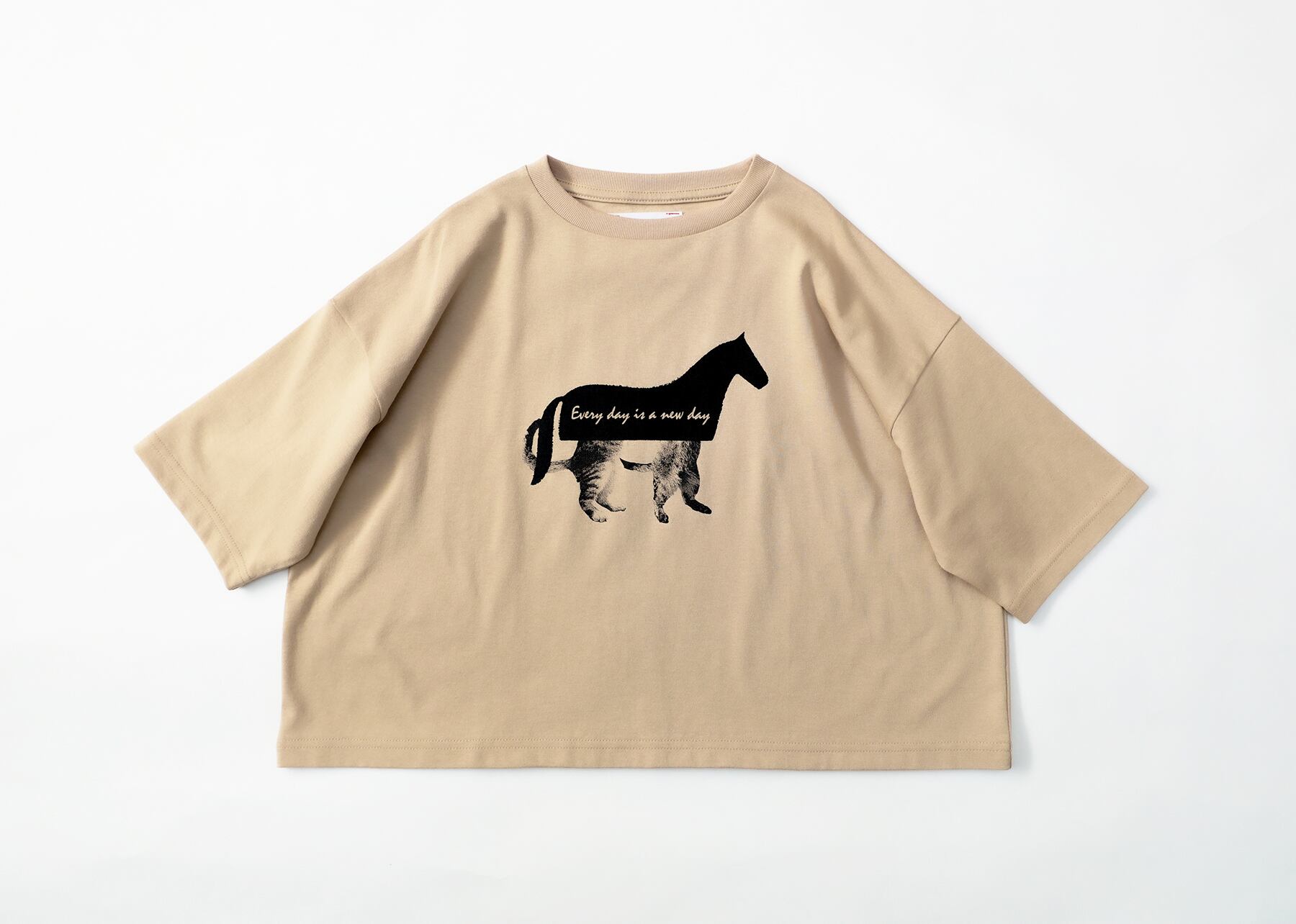 【26AW】michirico(ミチリコ)Hidden Cat T ベージュ(L/XL)長袖Tシャツ 馬