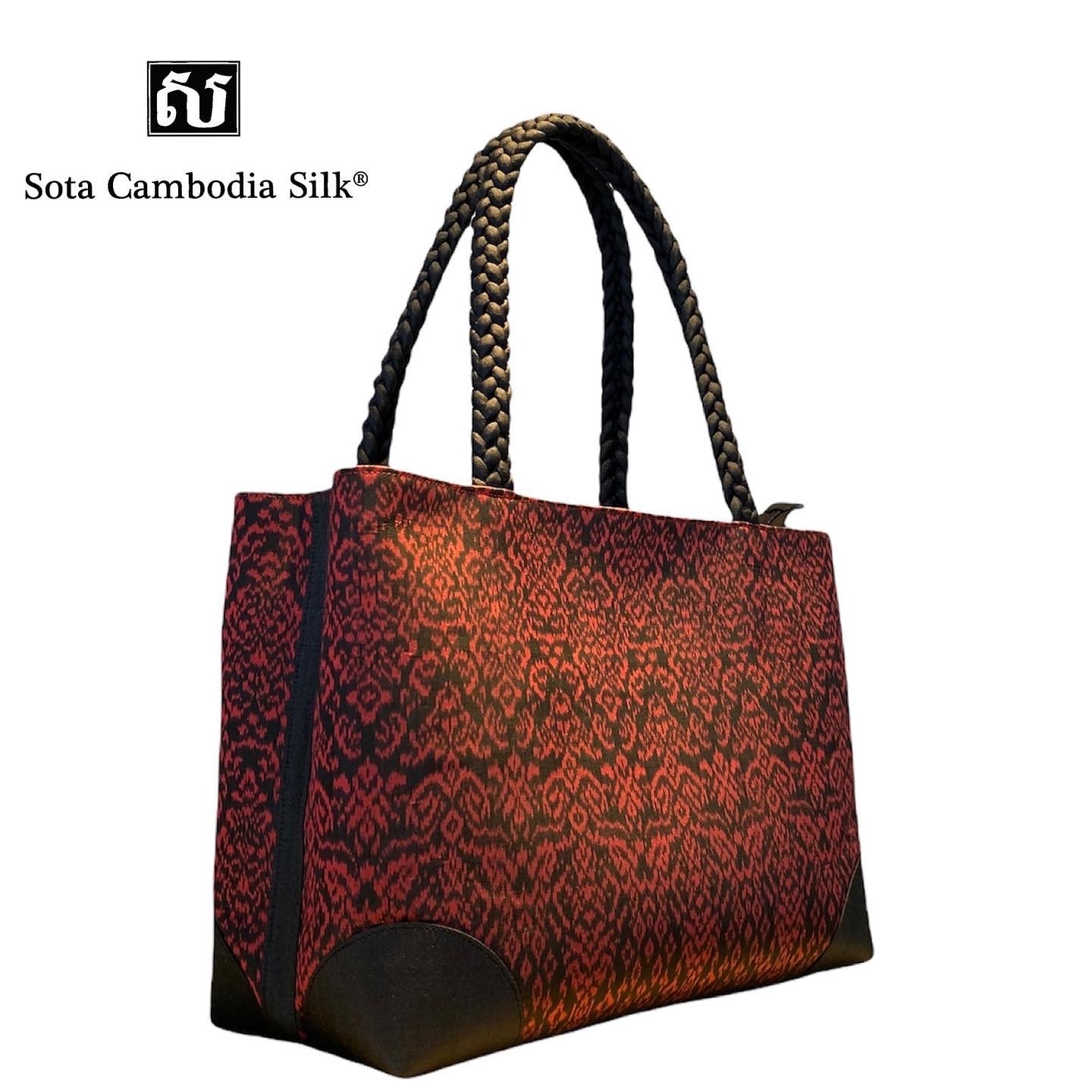 バッグ シルクバッグ 軽いバッグ シルクバッグ バッグ レッドワイン シルク カンボジアシルク ソウタカンボジアシルク