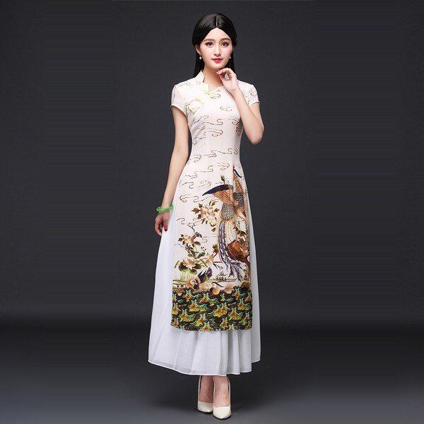 ワンピース アオザイ風チャイナドレス 女性らしい ベトナム 民族風 ロングドレス ホワイト レッド 半袖 二次会 パーティー お呼ばれドレス 入園式 婚活 大きいサイズ S M L Ll 3l 4l Elegant