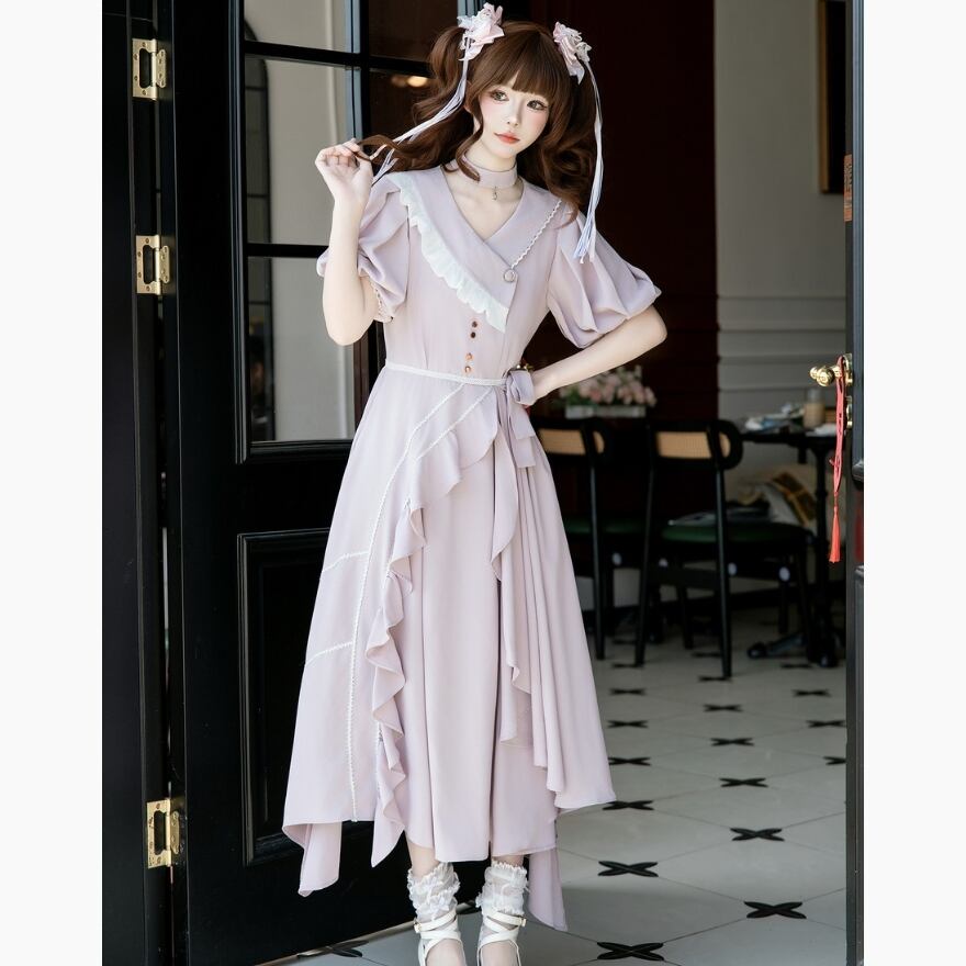 ロリータファッション 大人ガーリー アシンメトリーフリルワンピース