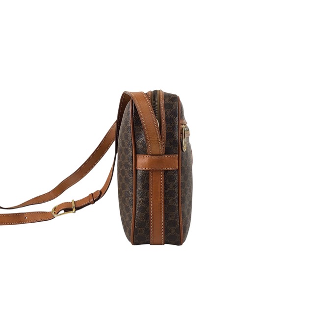 CELINE セリーヌ マカダム ショルダーショルダーバッグ ブラウン ブラゾン型押し PVC レザー vintage ヴィンテージ オールド jbdzhb
