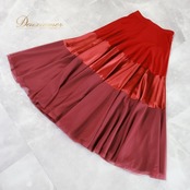 社交ダンス 衣装 スカート レッド系 チャコットロイヤルダンス Chacott ROYAL DANCE 赤 無地 シンプル 練習 レッスン パーティー 日本製 光沢 高級感 チュール 上品 落ち着いた色 かわいい ダンス衣装