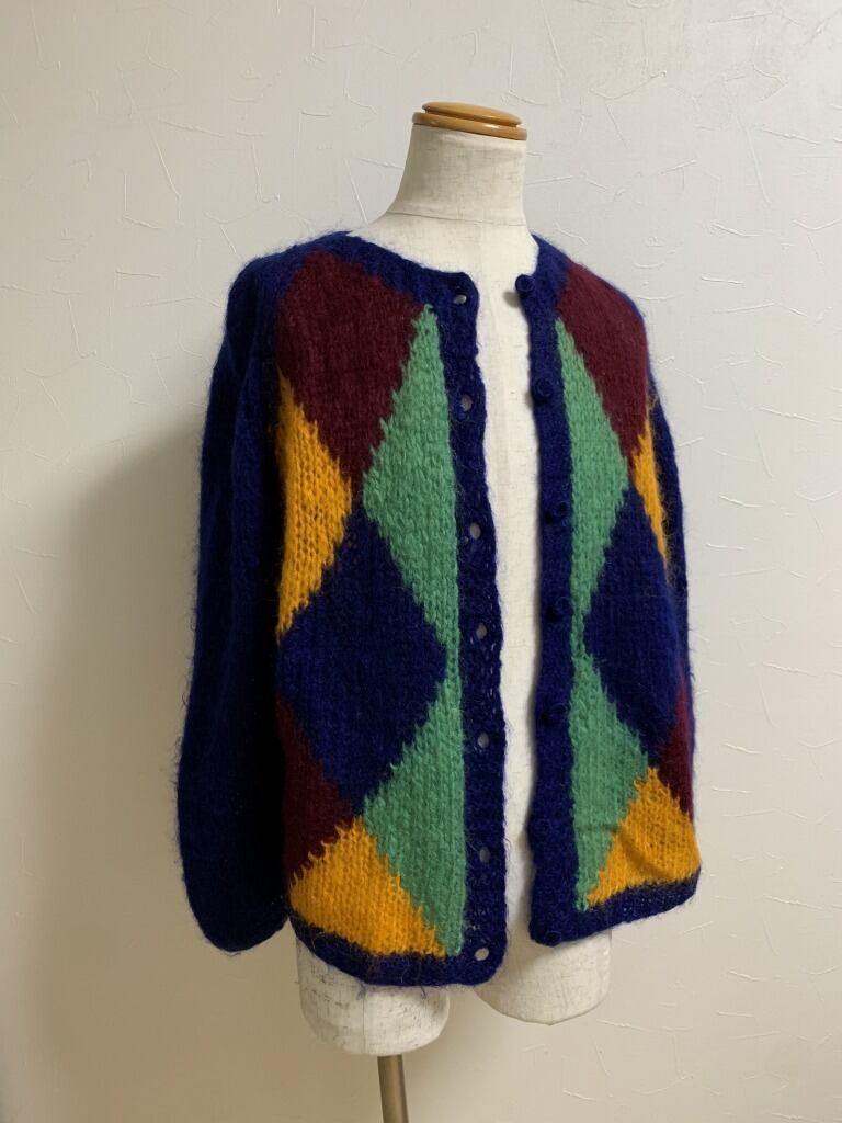 1980～90's Mohair Knittin Pattern Crew Neck Cardigan "Handmade"