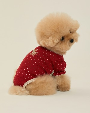 【予約】[ thesallyslaw ] Chloe Puff Romper｜Wine Dot