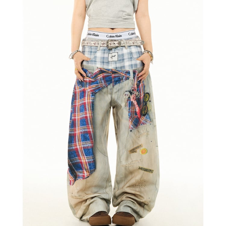 パッチワーク ワイド フルレングス パンツ L60017