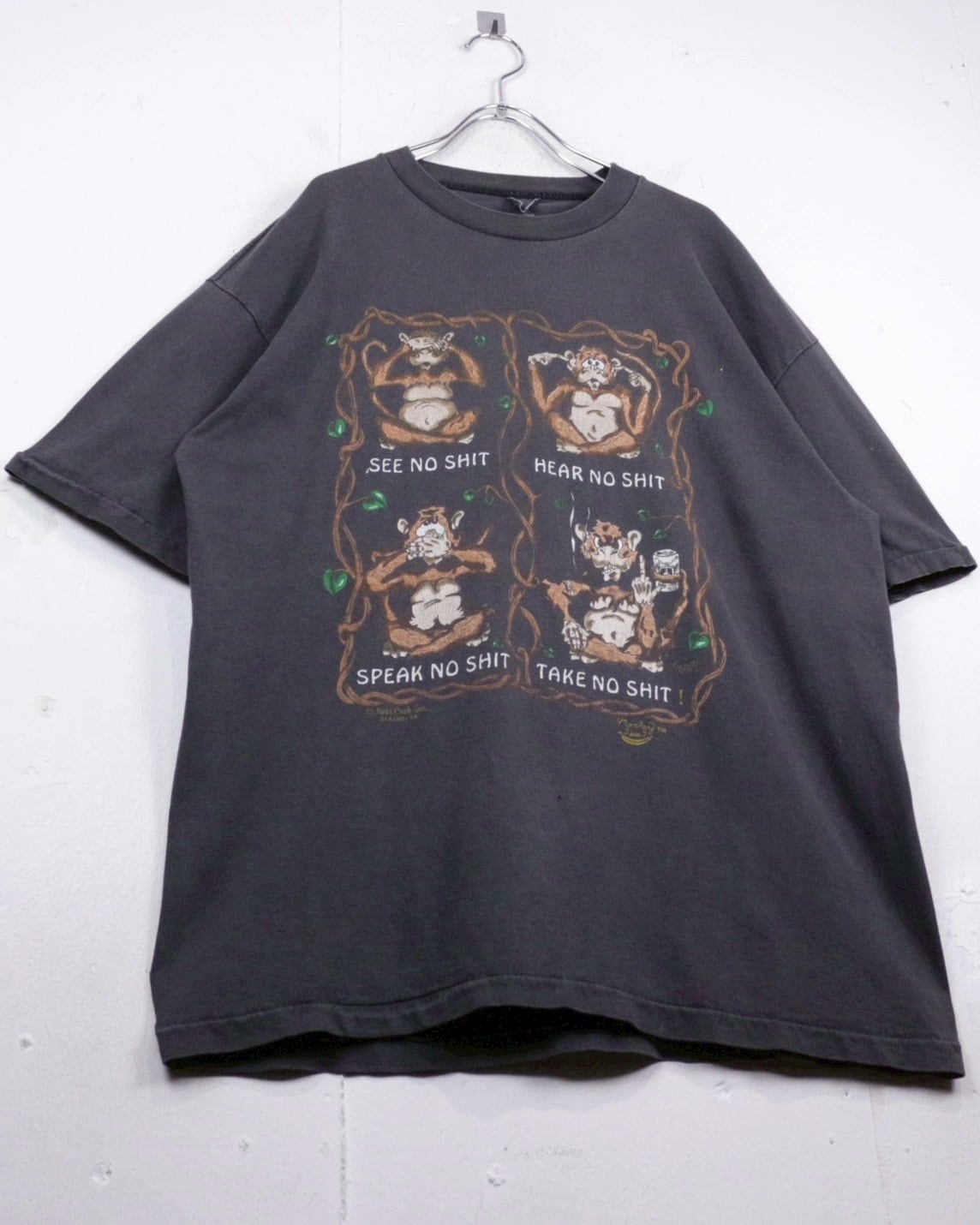 Caka act2】90's The Three Wise Monkeys Print Design Vintage T