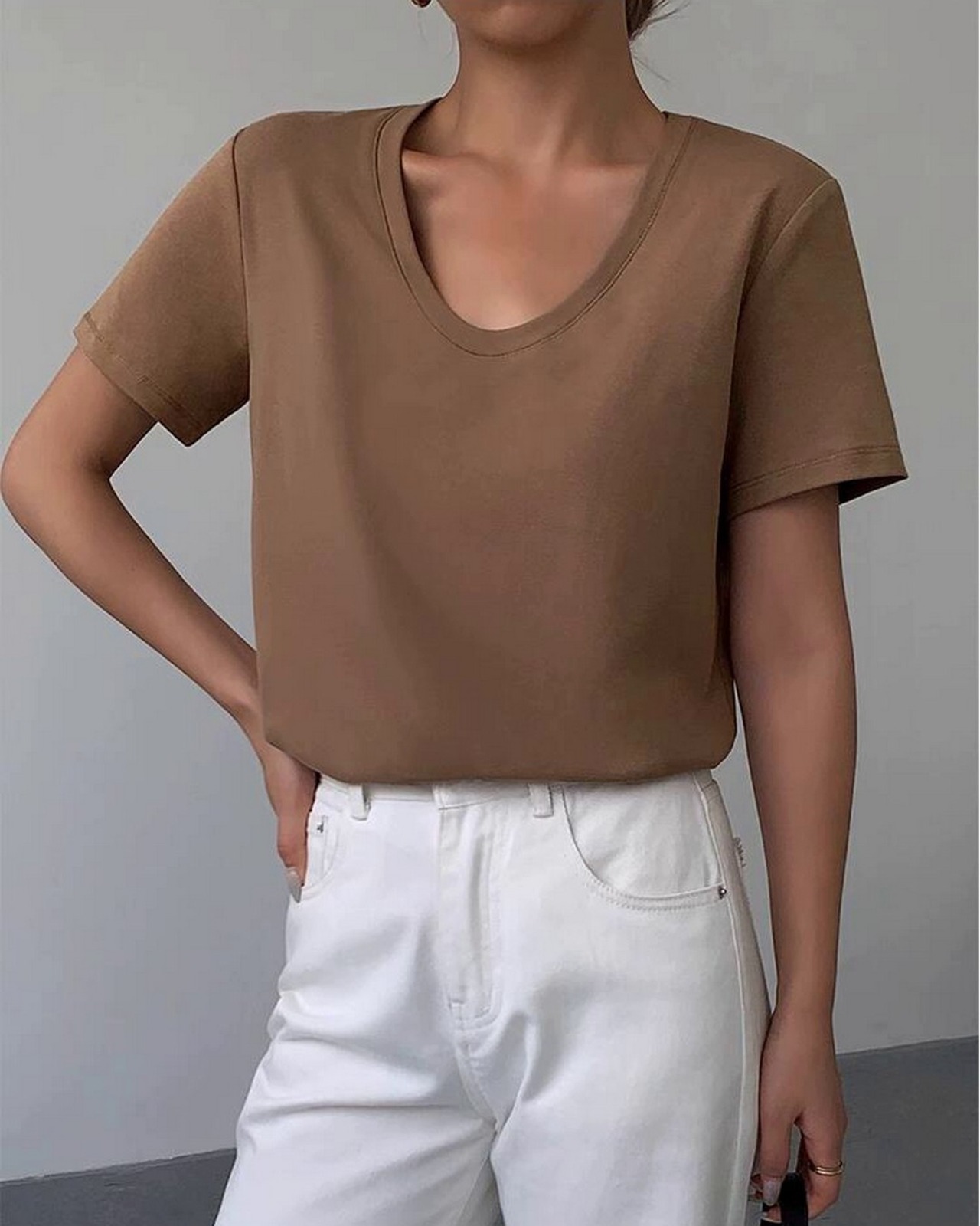 UネックショートスリーブTシャツ 3color A0254 - 1