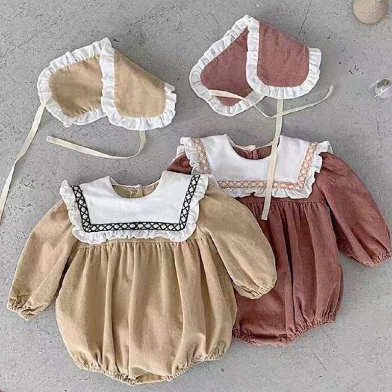 【BABY】韓国風 フリル長袖ロンパース