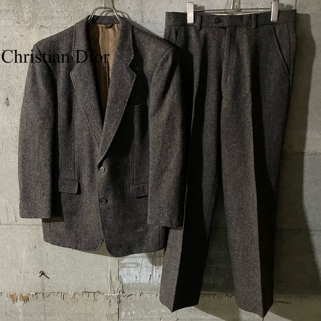 〖Christian Dior〗tweed wool single setup suit/クリスチャンディオール ツイード ウール シングル セットアップ スーツ/msize/#0315