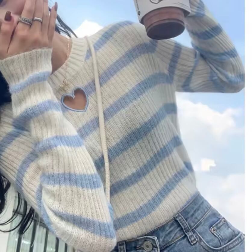 heart cutting border knit