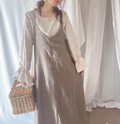 ↟linen100％　リボンキャミワンピース↟　handmade