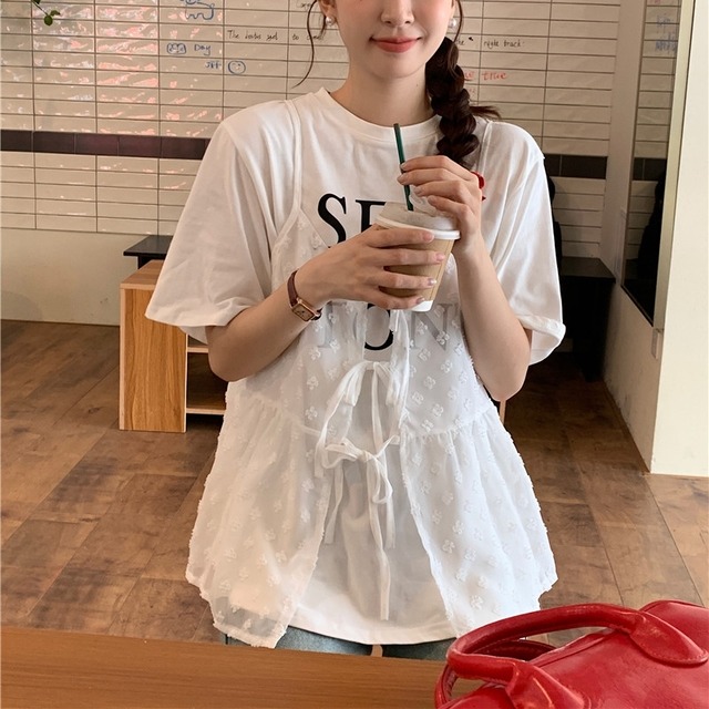 トップス キャミソール カットソー レース 花柄 リボン 袖あり 透け感 シースルー シアー かわいい 大人可愛い こなれ感 クール 無地 春 夏 秋 冬 オールシーズン シーズンレス 10代 20代 30代 40代 レディース 女性用 ママ 休日 パーティー イベント 着回し 普段使い  重ね着  コーデ モテ インスタ映え ワンサイズ ホワイト ブルー