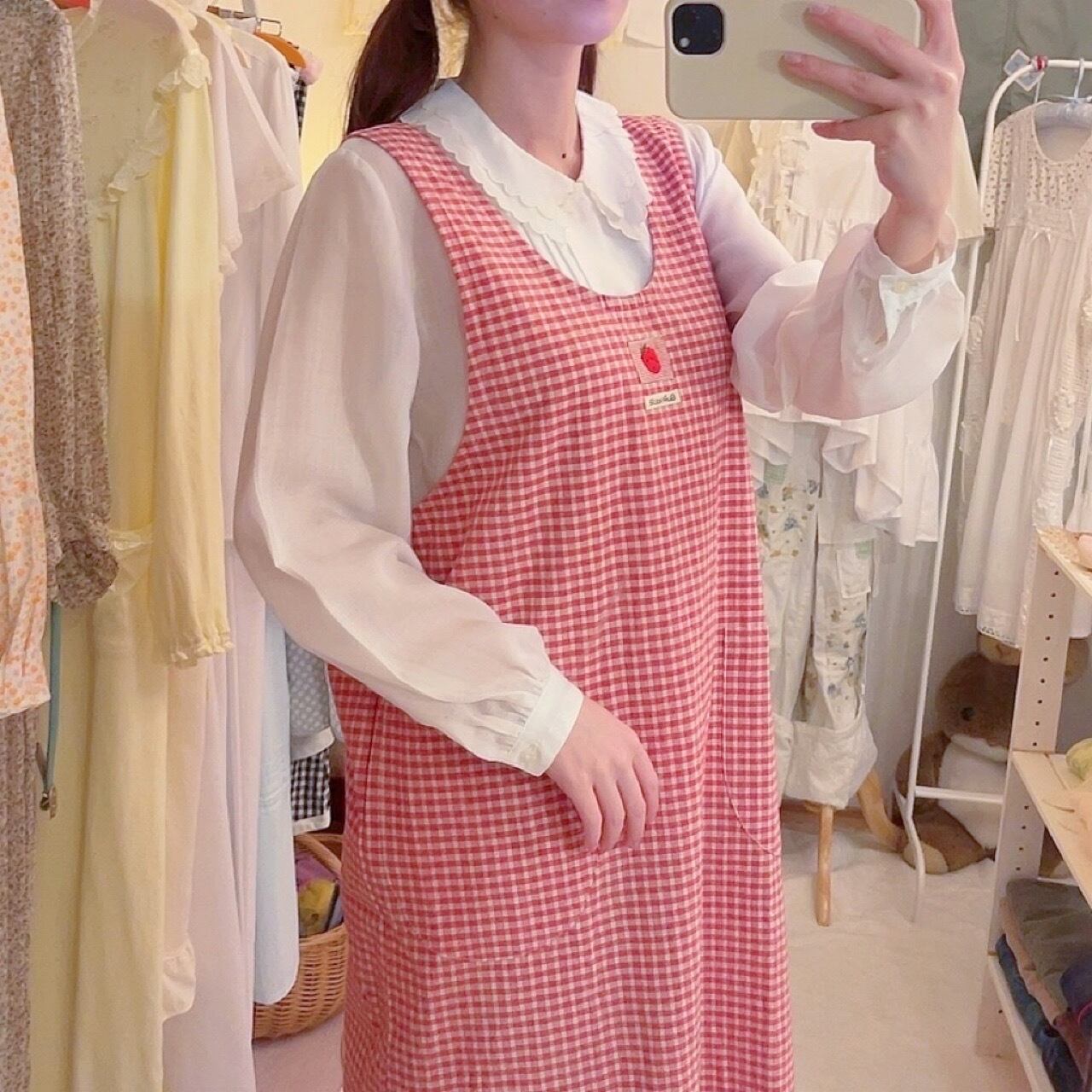 strawberry gingham check apron