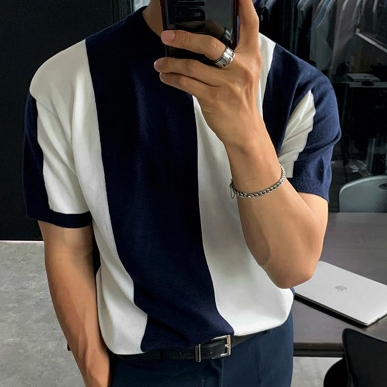 カラーブロックニットTシャツ　MT0080236