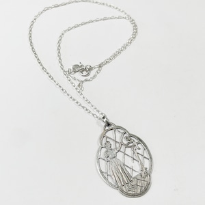 Early 1900s〜 Antique Silver Woman with Bird Openwork Pendant Necklace - Hungary