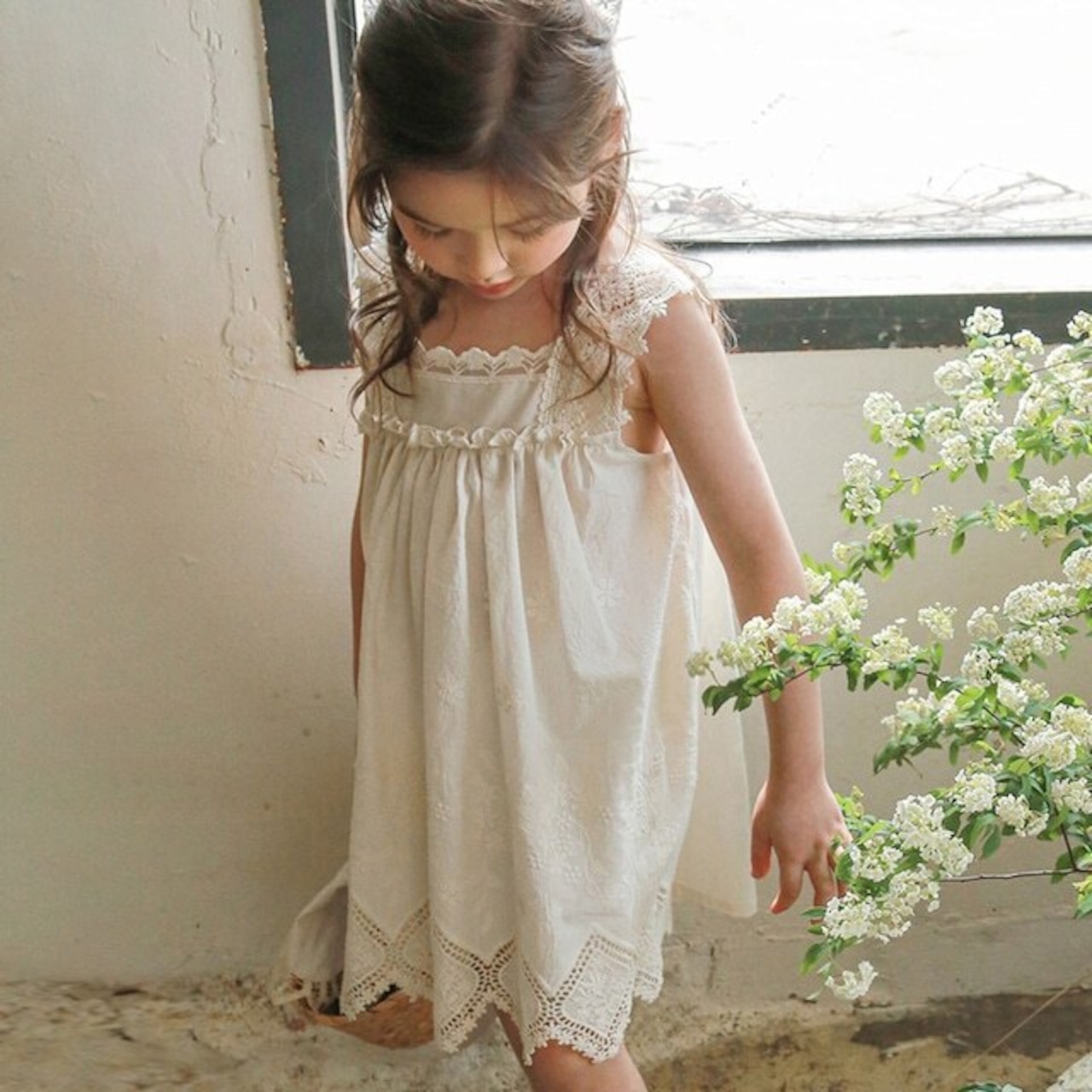 夏レーススクエアネックキャミソールワンピース