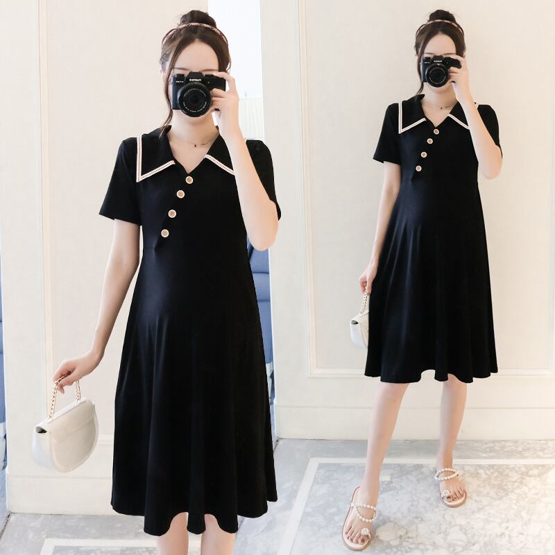 【新作】【送料無料】 マタニティウェア2020夏の新しいファッションボタンVネックドレス小さな新鮮なミドル丈ドレス妊婦-アリババ サマー 夏物 expec248341994484