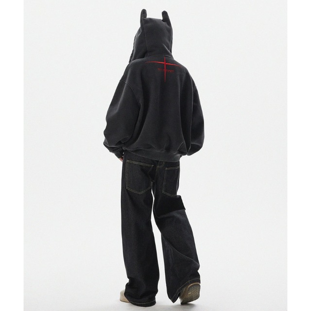 devil horn zip-up hoodie　デビルホーンジップパーカー　J2169
