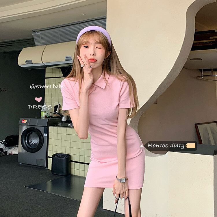 カラースリムTシャツ ドレス スカート サマーショート 夏物 モンロー16228370714