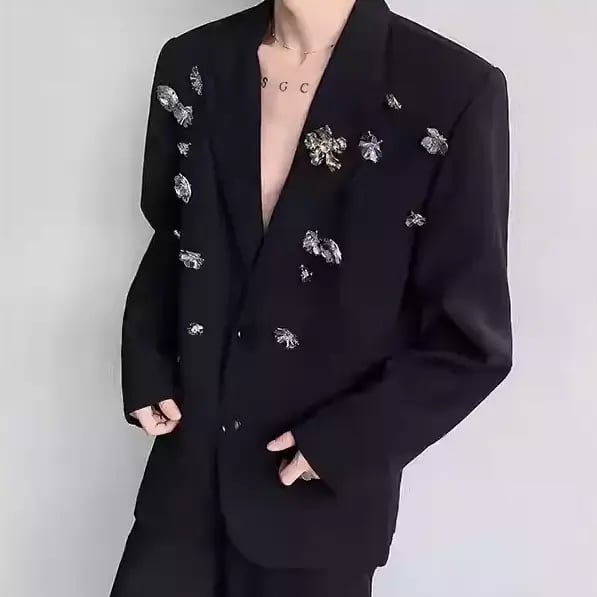 フラワーモチーフ装飾 テーラードジャケット オーバーサイズ 1color MOJ0103