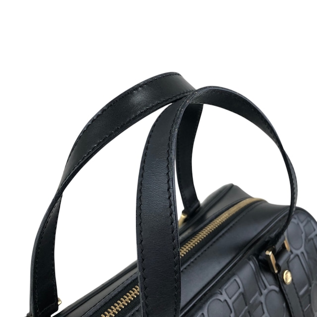 CELINE セリーヌ ハンドバッグ ブラック ロゴ型押し レザー ロールバッグ vintage ヴィンテージ オールド 2jj6ge