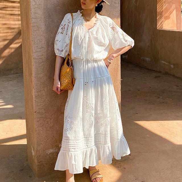 【セットアップ】 セットアップ レディース おしゃれ ママ ティアード スカート ブラウス トップス 春 夏 秋 20代 30代 40代 きれいめ 行楽 送迎 ホワイト 白 S Ｍ L