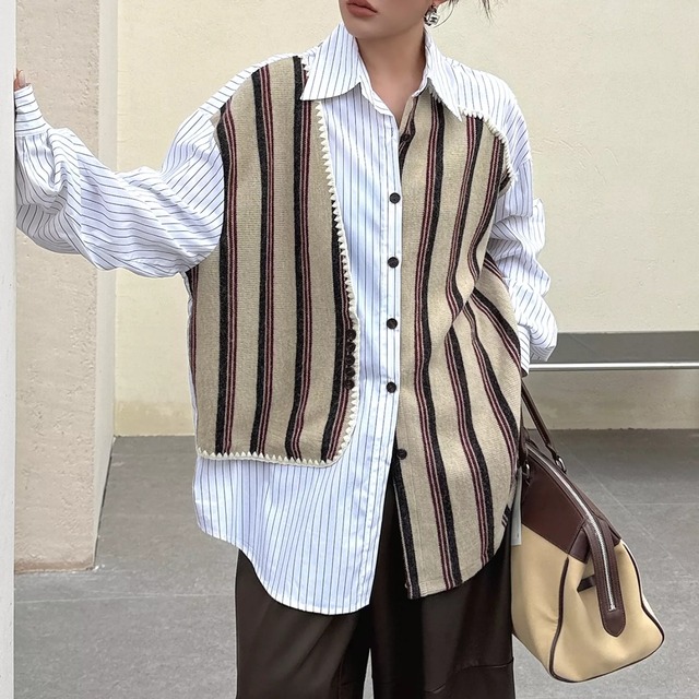 Striped Docking Layered Shirt 01396