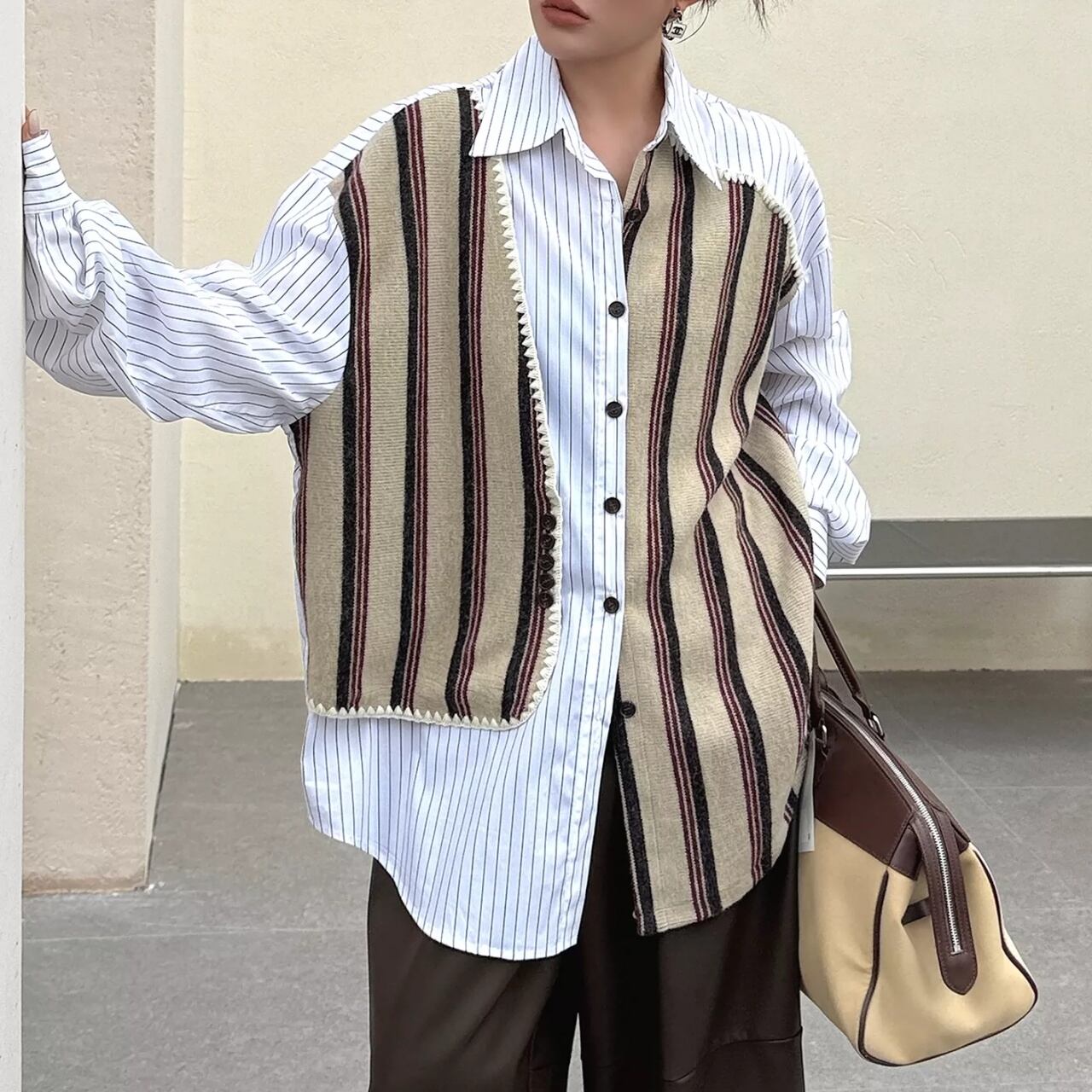 Striped Docking Layered Shirt 01396
