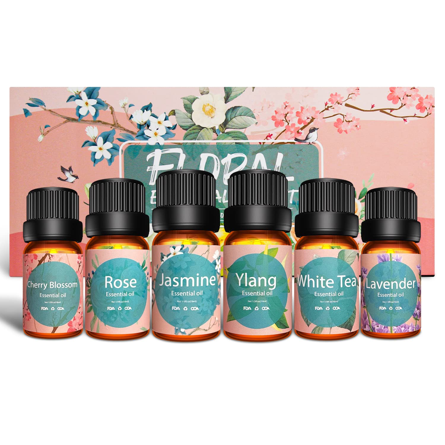 【数量限り】Poven アロマオイル 6本セット エッセンシャルオイル 精油 ラベンダー/ローズ/桜/ホワイトティー/イランイラン/ジャスミン 10ml×6本