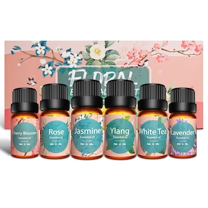 【数量限り】Poven アロマオイル 6本セット エッセンシャルオイル 精油 ラベンダー/ローズ/桜/ホワイトティー/イランイラン/ジャスミン 10ml×6本